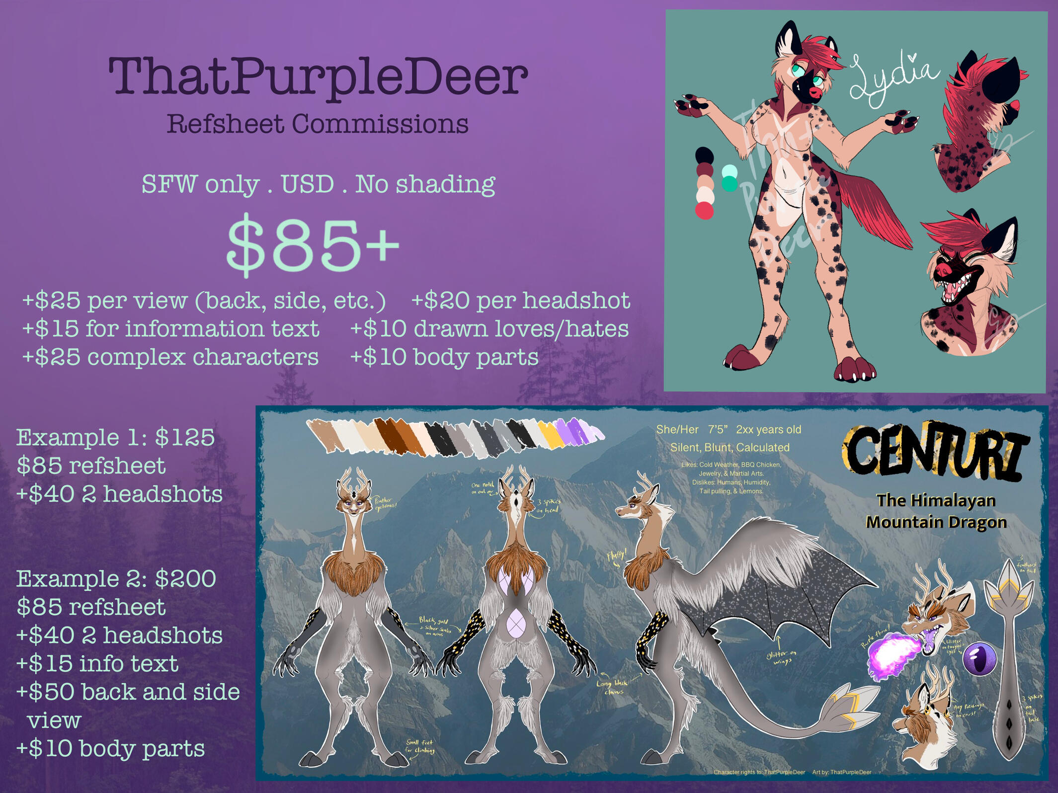 ThatPurpleDeer Art Reference price sheet